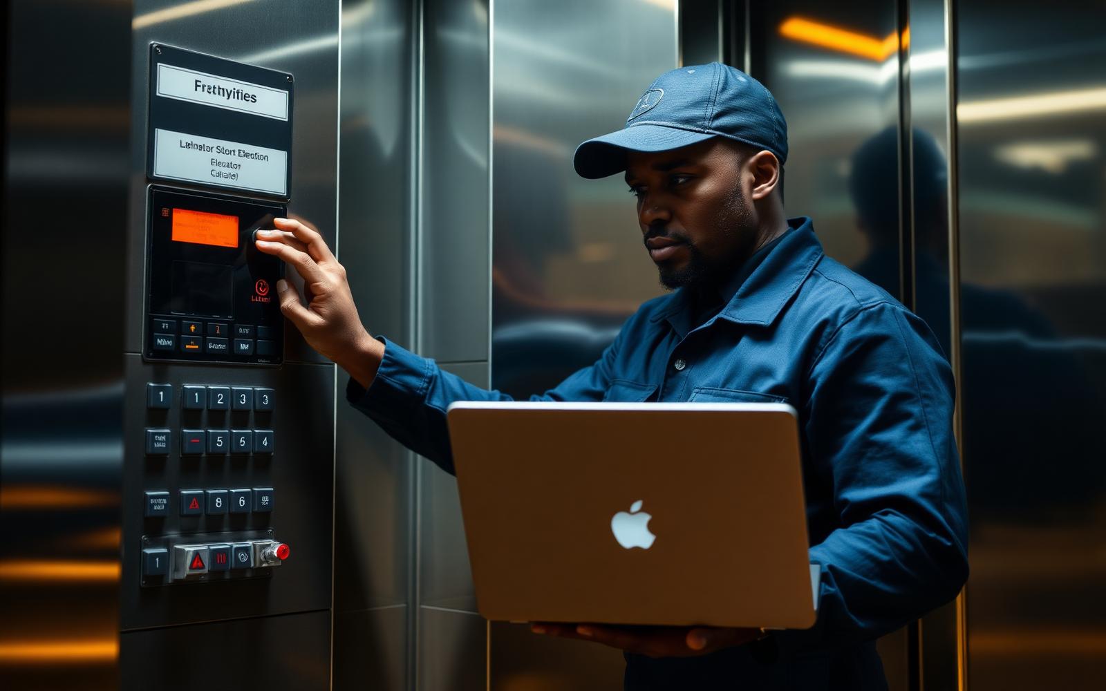EEE technician servicing a lift controller
